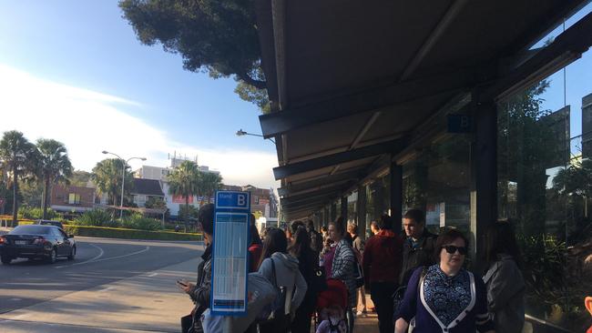 Commuters at Strathfield station during the Sydney bus strike. Picture: Keely McDonough