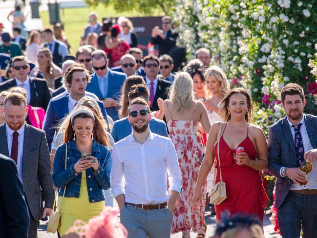 Early racegoers flock to Flemington. Picture: Jason Edwards