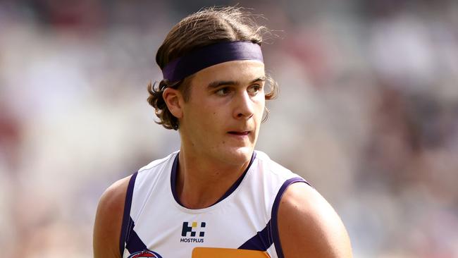 MELBOURNE, AUSTRALIA - APRIL 19: Murphy Reid of the Dockers in action during the round six AFL match between Melbourne Demons and Fremantle Dockers at Melbourne Cricket Ground, on April 19, 2025, in Melbourne, Australia. (Photo by Jonathan DiMaggio/AFL Photos/via Getty Images)