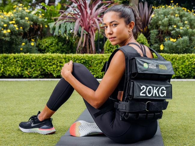 Brooke Jowett wears the 20kg vest while exercising.