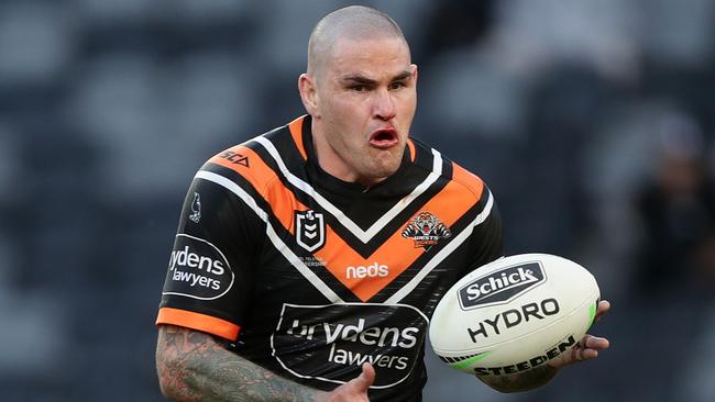 Russell Packer left during the match with Josh Reynolds. Picture: Getty Images