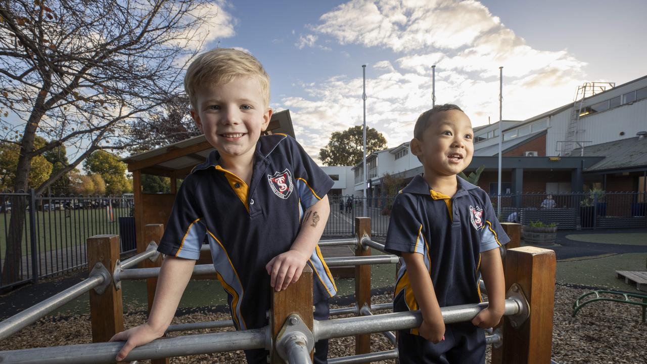 Government has announced $178m in loans available to private preschools. St Thomas Preschool students Noah and James, both 4. Picture: Brett Hartwig.