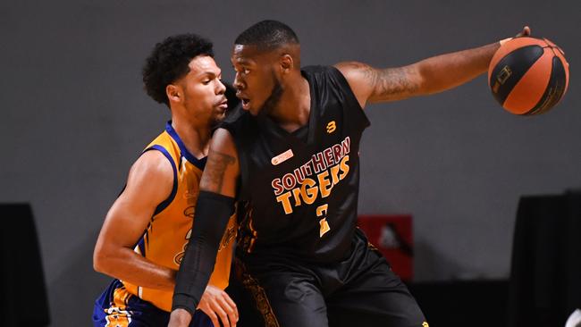 CJ Turnage, pictured in last season’s grand final, has turned his fortunes around to win Premier League basketball’s Woollacott Medal. Picture: AAP/Mark Brake