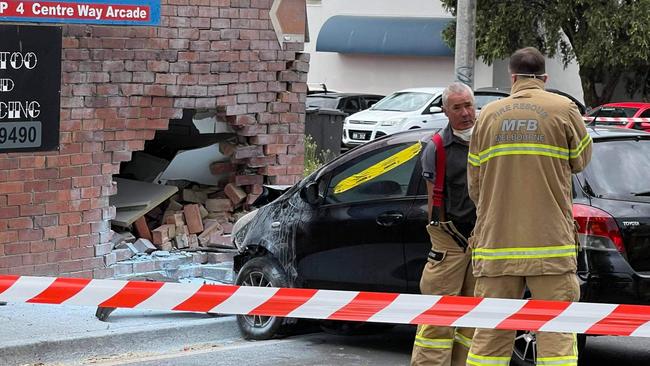 A car ploughed into the side of the Eastern Tattoo and Piercing parlour in Croydon on February 20. Picture: Nathan Hill