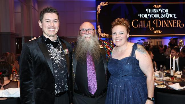 Nathan Pitt, Anthony Evans and Rebel Evans attend the Cairns RSL sub branch annual Thank You For Your Service gala dinner, held at the Pullman International hotel. Picture: Brendan Radke