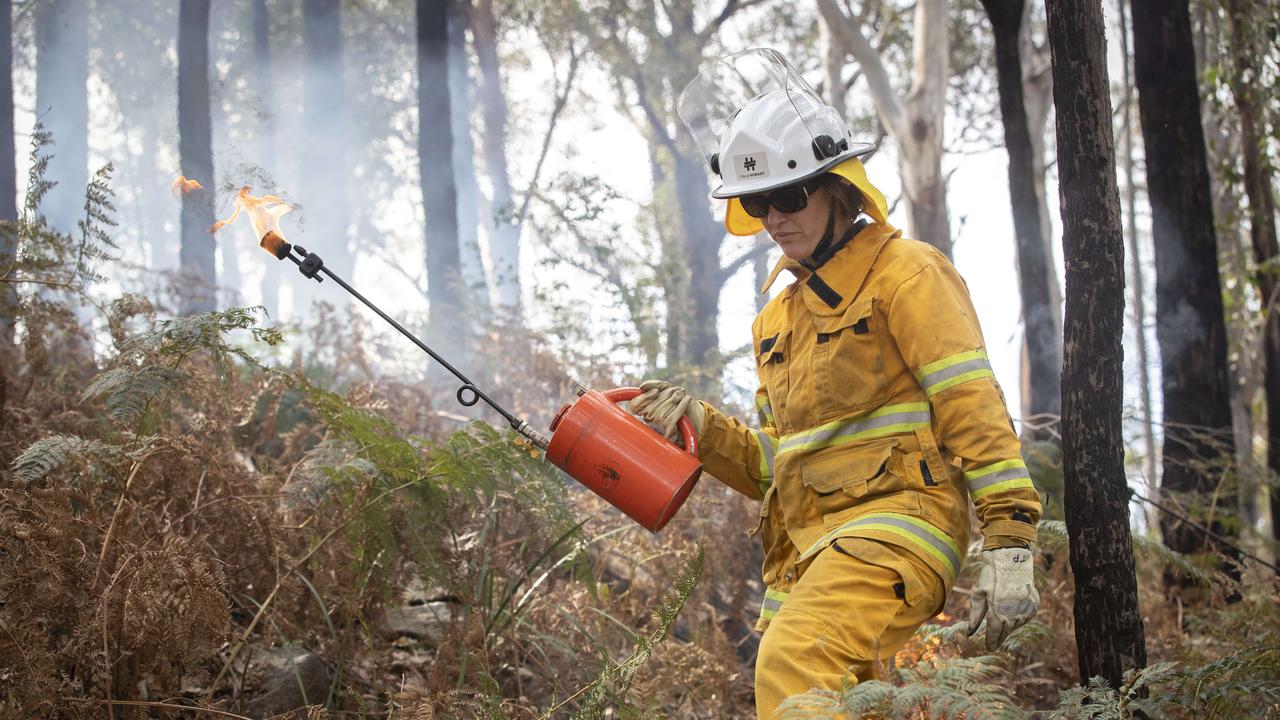 City of Hobart fire crews during bushfire training drills and fuel reduction burns at South Hobart. Picture: Chris Kidd