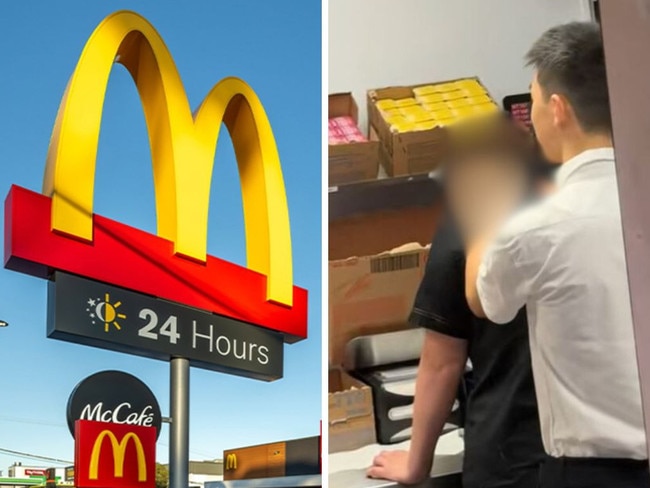 A Maccas manager has been caught massaging a female employee. Picture: TikTok