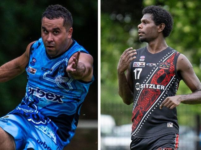 Jarrod Stokes for the Darwin Buffaloes and Karlson Kantilla for the Tiwi Bombers in the 2024-25 NTFL season.