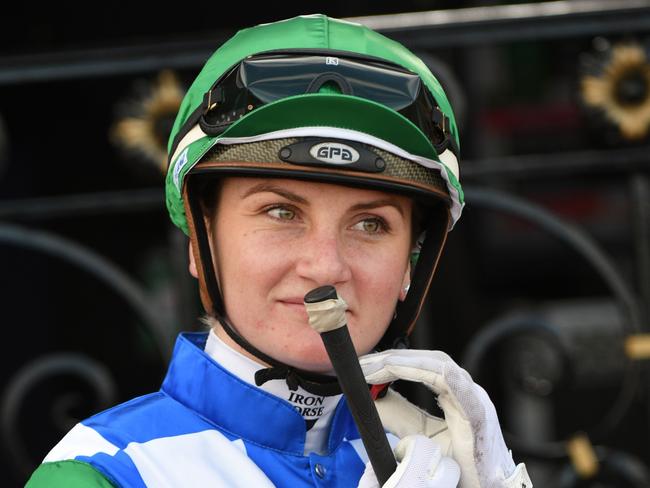 MELBOURNE, AUSTRALIA - JULY 03: Jamie Kah before riding Grand Promenade to win Race 3, the Lexus Banjo Paterson Series Final, during Melbourne Racing at Flemington Racecourse on July 03, 2021 in Melbourne, Australia. (Photo by Vince Caligiuri/Getty Images)