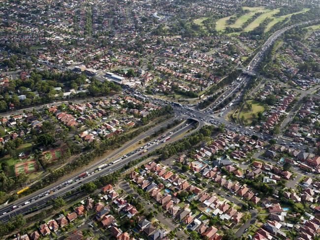 An aerial view of Sydney roads. Picture: Chris McKeen