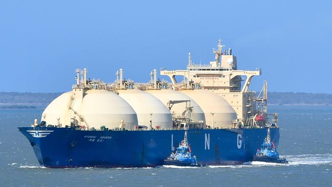 An LNG Tanker arriving in Gladstone Harbour.