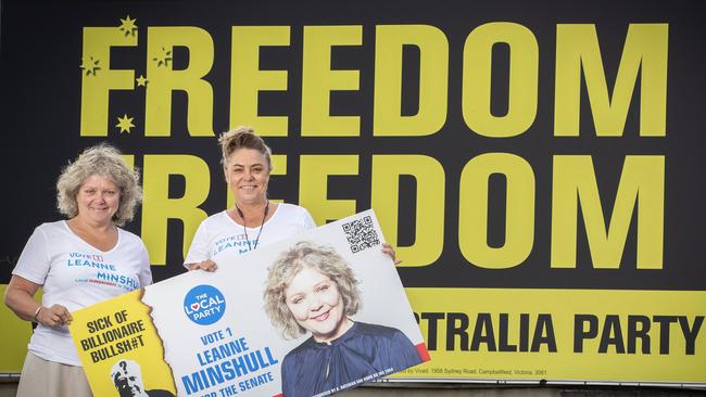 Local Party independent Senate candidate Leanne Minshull and Local Party independent candidate for Franklin Anna Bateman at Lutana. Picture: Chris Kidd