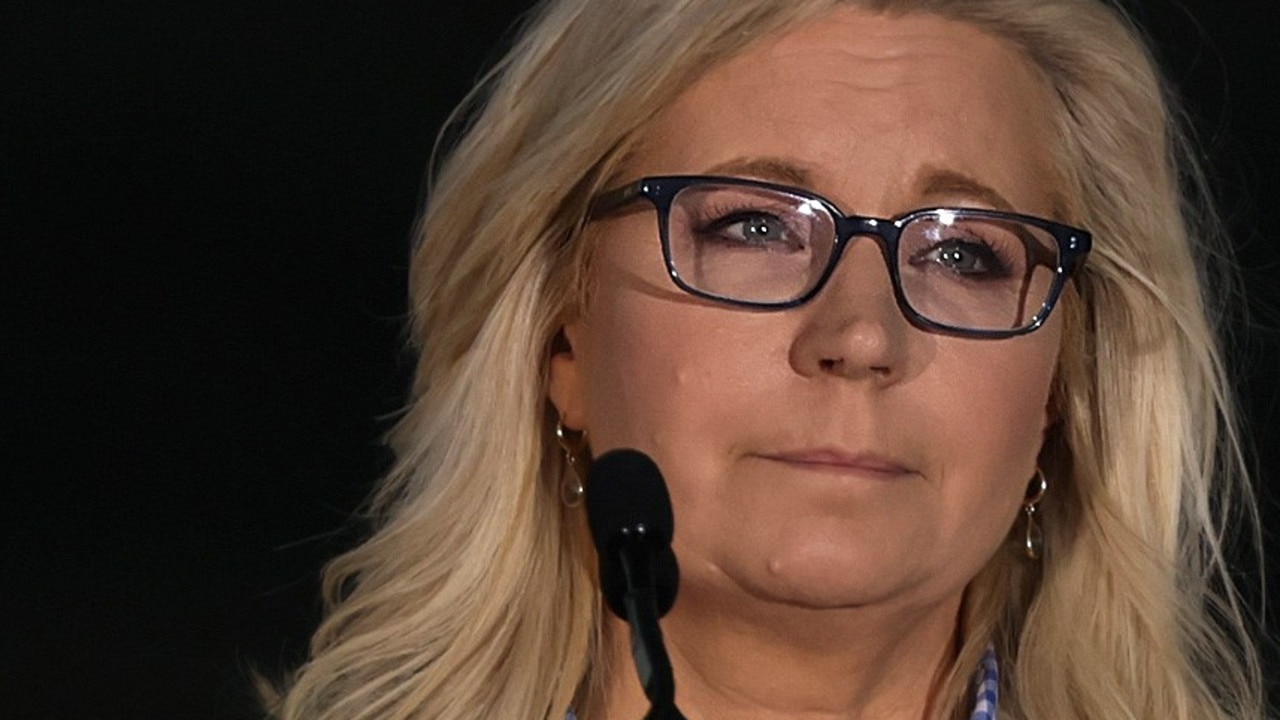 Liz Cheney speaking to her supporters and conceding defeat. Picture: Alex Wong/Getty Images/AFP