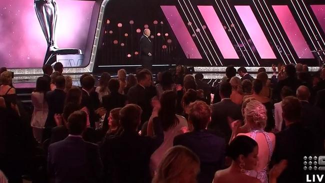 Bert Newton gets a standing ovation at the 2018 Logies. Picture: Channel 9