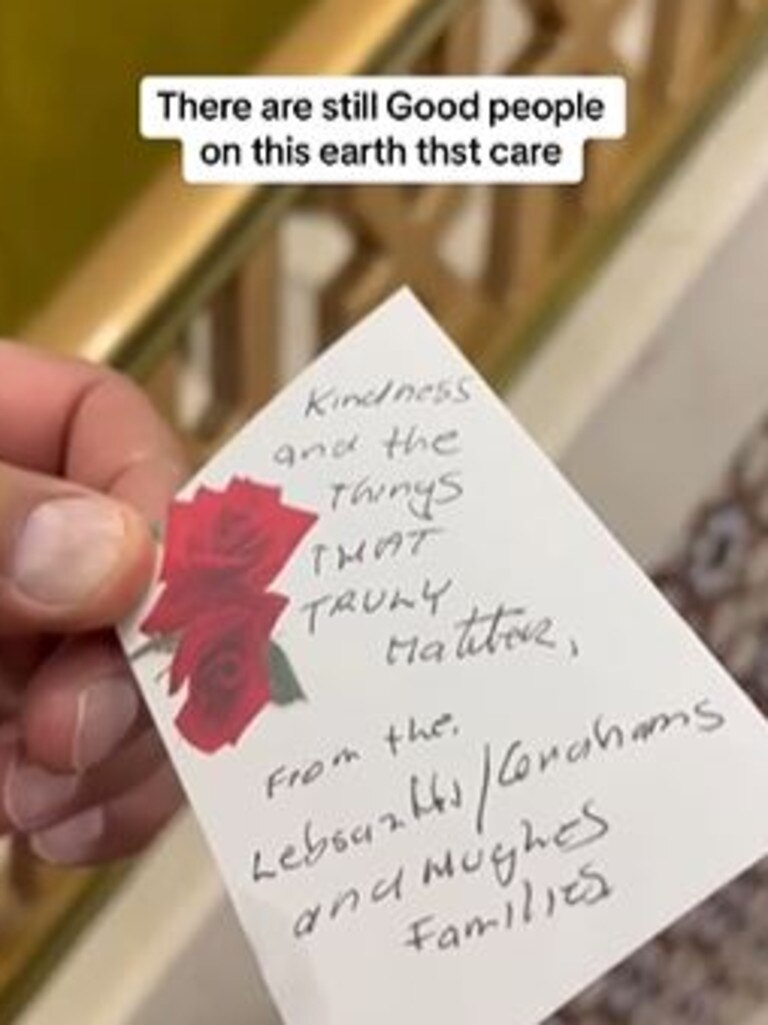 The card read: “Kindness and things that truly matter.” Picture: TikTok@aussiemammoth1