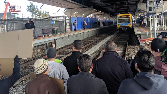 A group of traders blocked a train at Reservoir Station last month.