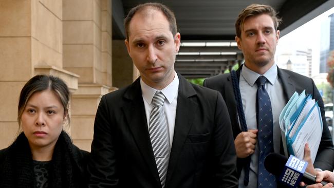 Alexander Campbell, centre, leaves court after his sentencing. Picture: NCA NewsWire / Naomi Jellicoe