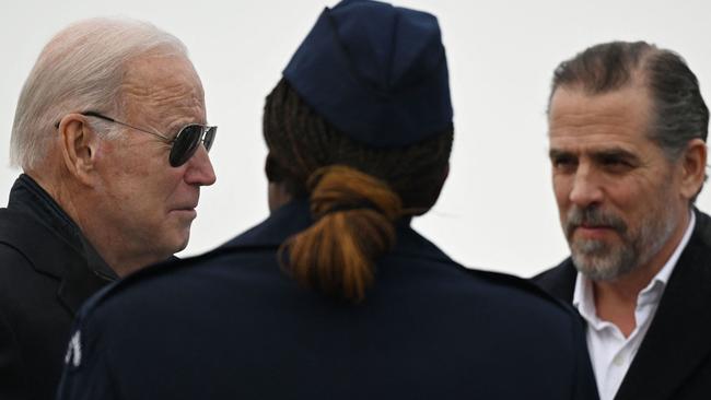 US President Joe Biden, with son Hunter Biden, right. Picture: AFP