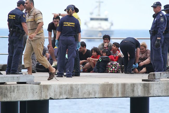 <p>The most recent arrival was boarded north east of Christmas Island yesterday. Picture: Kent Retallick</p>