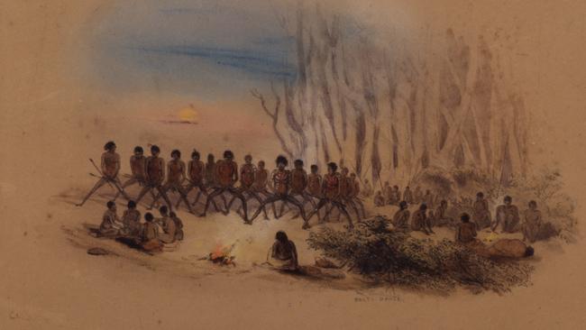 George French Angas, Palti Dance, 1844, watercolour, South Australian Museum