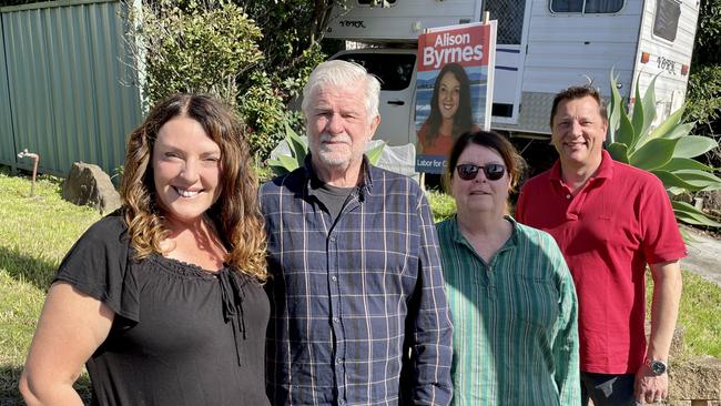 Port Kembla Labor faithful Ron Watt and Naomi Arrowsmith (middle) with incoming Cunningham MP Alison Byrnes and state Wollongong MP Paul Scully. Picture: Dylan Arvela