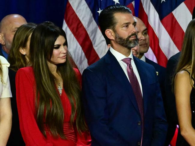 Kimberly Guilfoyle and her partner Donald Trump Jr. supported Donald Trump on election night. Picture: AFP