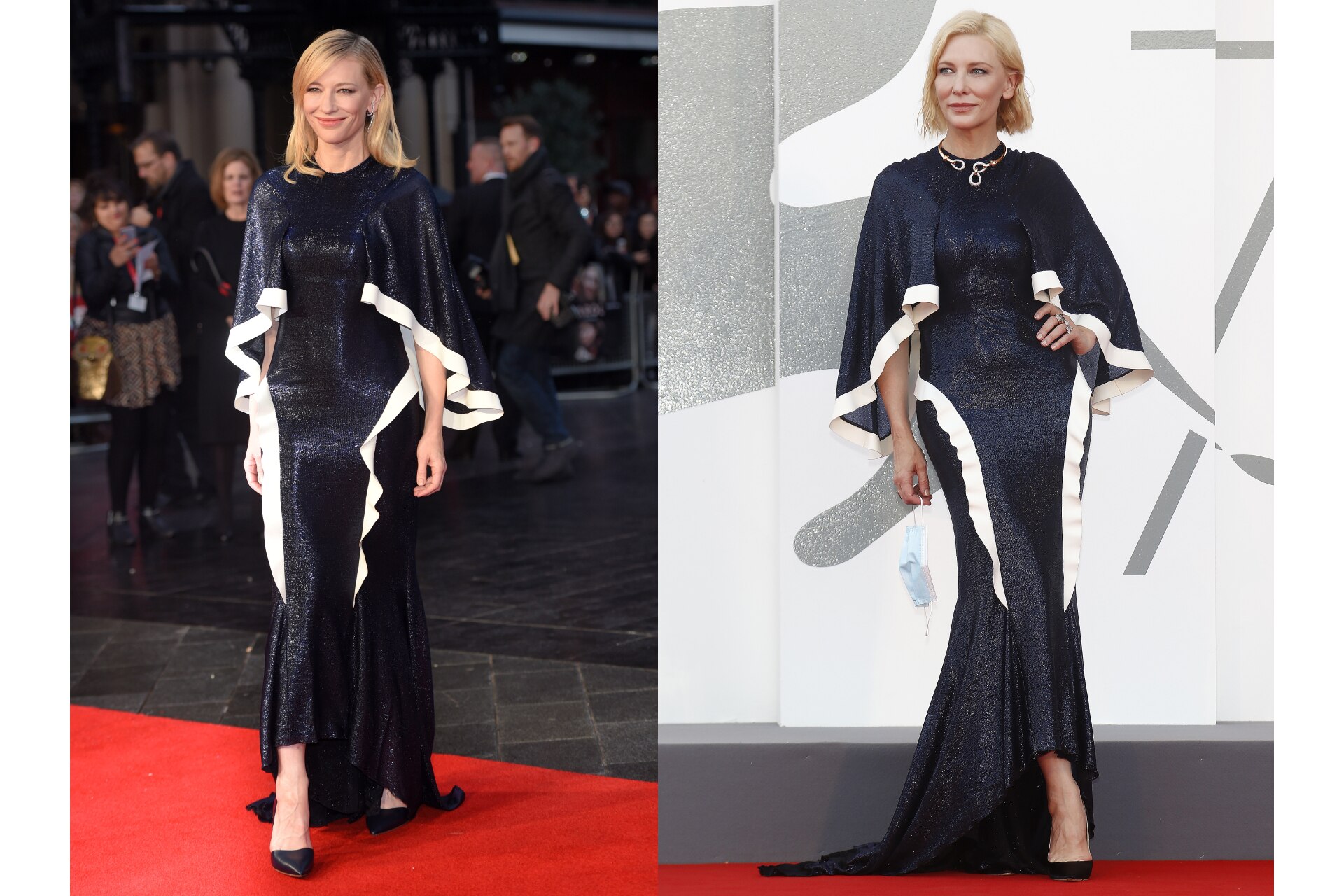 <p><b>Esteban Cortazar at the 2015 BFI London Film Festival and the 2020 Venice Film Festival&nbsp;</b></p><p>Blanchett wore this sequinned, cape-sleeved Esteban Cortazar gown at the BFI London Film Festival premiere of <i>Carol</i>, and again five years later at the Venice Film Festival.</p>