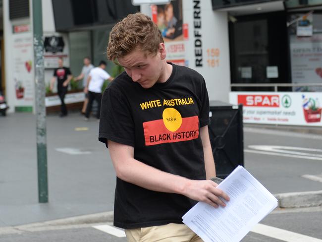 A man leaves Redfern police station after being arrested for resisting arrest at an Invasion Day rally. Picture: Jeremy Piper