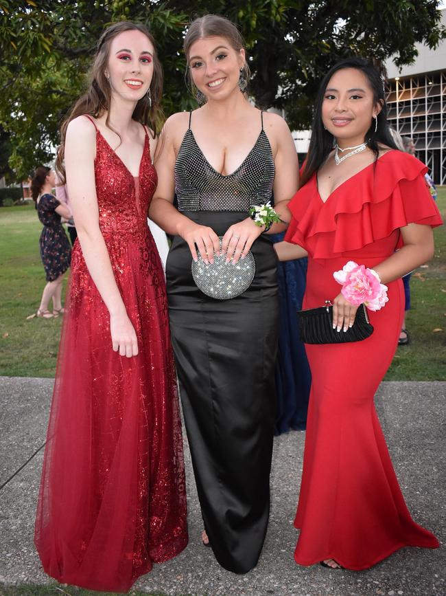 Grace Alexander, Lily Daniel and Danica Barribal at the Mackay North State High School Year 12 formal at the Mackay Entertainment and Convention Centre, Saturday November 21, 2020. Picture: Heidi Petith