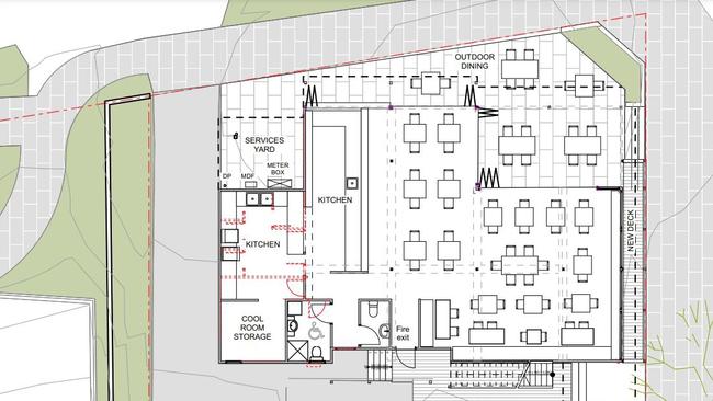 First look at the plans for a restaurant at the Quiksilver store in Jonson St, Byron Bay. Picture: Harley Graham Architects.