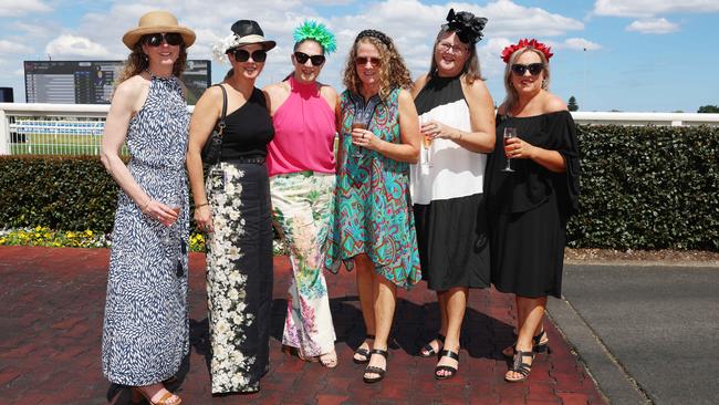 MELBOURNE, AUSTRALIA – OCTOBER 16 2024 Jen, Shaz, Shaz, Phoebe, Mel and Emma at the Caulfield Social race day at Caulfield racecourse on Wednesday 16th October, 2024 Picture: Brendan Beckett