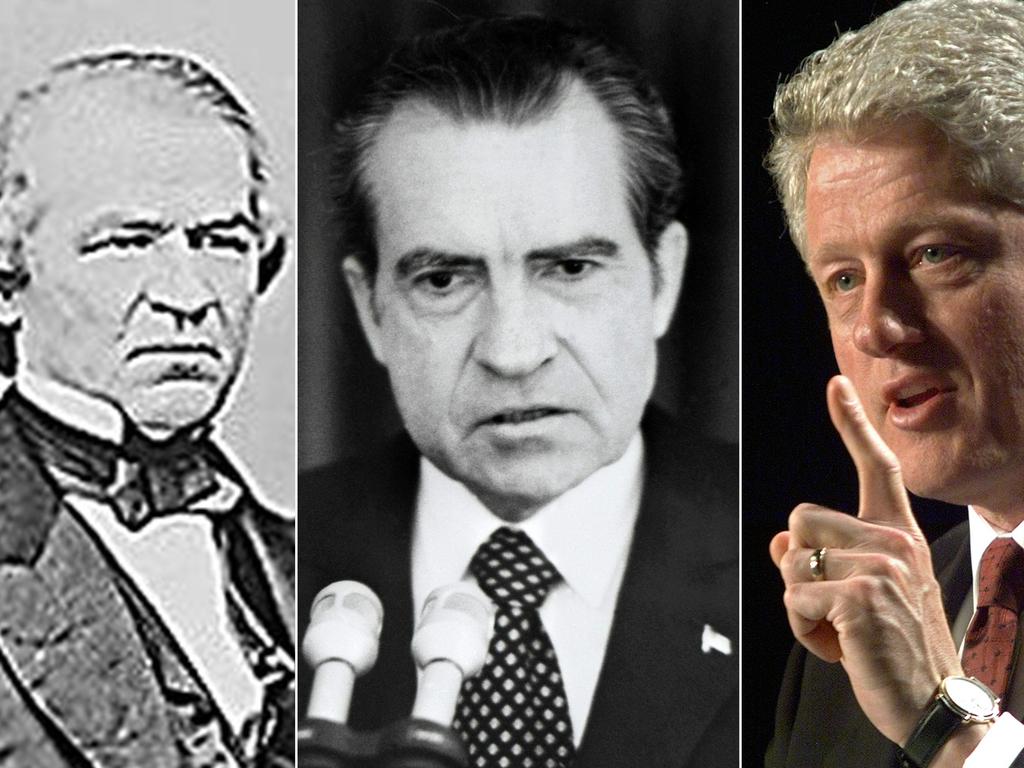 Andrew Johnson (left) was impeached in 1868, Richard Nixon (centre) resigned in 1974 before he could be impeached, Bill Clinton was impeached in 1998. Pic: AFP