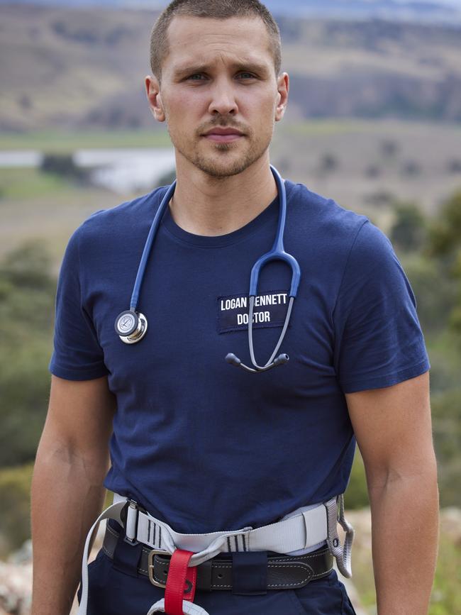 Harley Bonner swoops into the Bay in spectacular fashion as Dr Logan Bennett on Home and Away. Picture: Supplied