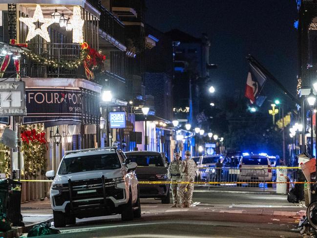 Members of the National Guard monitor a blocked off section of the French Quarter, after at 14 people were killed during an attack early in the morning on January 1 in New Orleans. Picture: Andrew Caballero-Reynolds/AFP