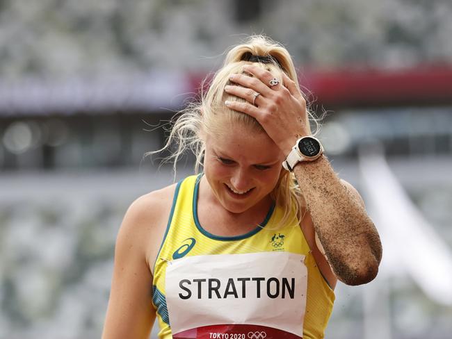 Tokyo 2020 Olympic Games Day 11. 03/08/21.  Athletics semifinals and qualifications at the Olympic  Stadium in Tokyo, Japan. Australias Brooke Stratton after the final of the Womens Long jump.   Picture: Alex Coppel.