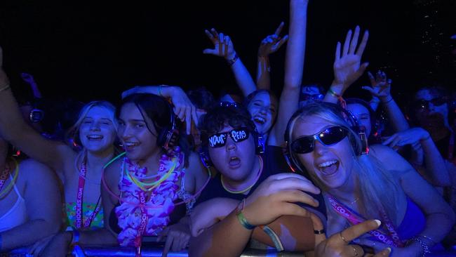 Schoolies at the barricade for the Silent Disco at Surfers Paradise, Gold Coast. Picture: Ashleigh Jansen.