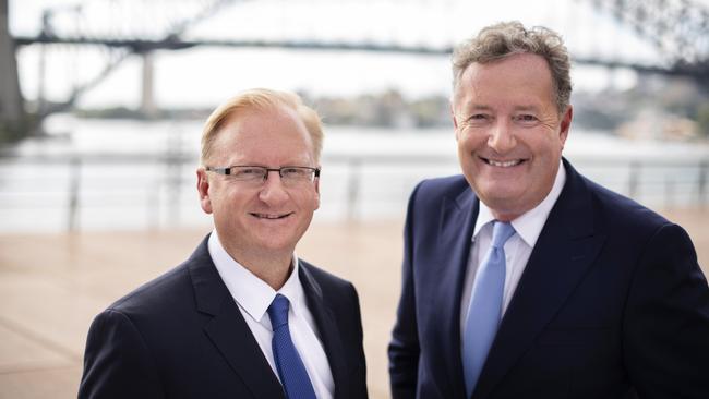 Sky News Australia CEO Paul Whittaker and Sky News presenter Piers Morgan. Picture Ross Coffey