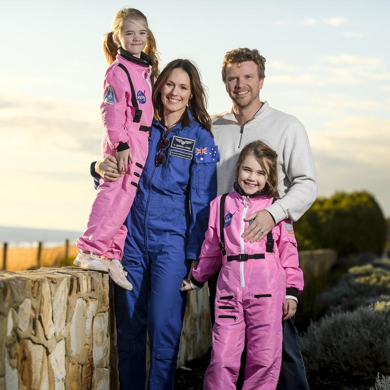 Katherine Bennell-Pegg with husband Campbell Pegg and kids, Hazel, 6, and Clara, 8. Picture: RoyVphotography