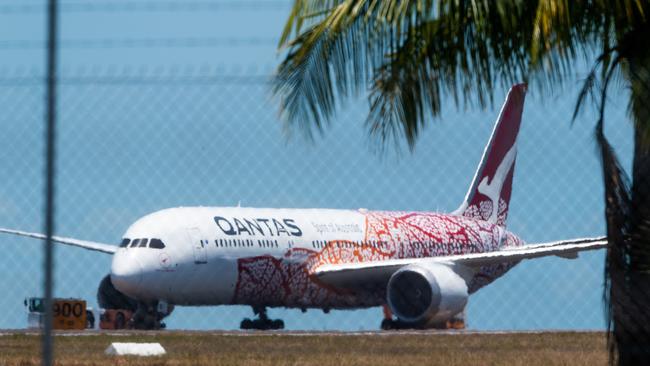 Flight QF110 touches down in Darwin after 15 hours and 50 minutes in the air. Picture: . Picture: Che Chorley