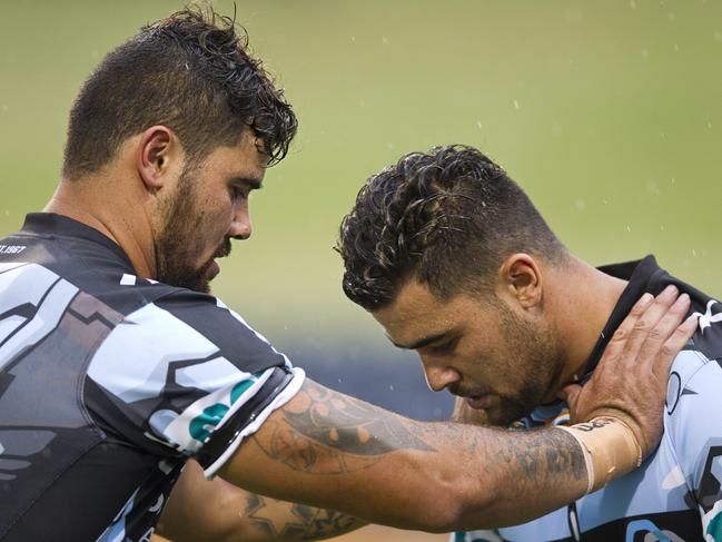 David Fifita with his twin brother Andrew during his time with the Cronulla Sharks. Picture: Jenny Evans