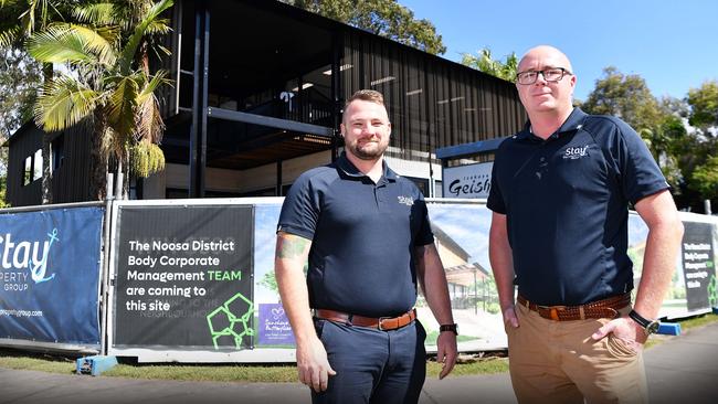 The Stay Property Group bosses Liam Anlezark and Liam Kennedy preparing to launch its new headquarters. Picture: Patrick Woods.