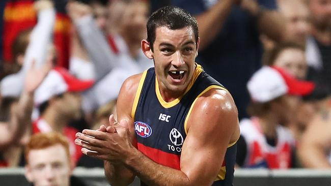 Taylor Walker of the Crows celebrates kicking a goal against Sydney. Picture: Brendon Thorne/Getty Images