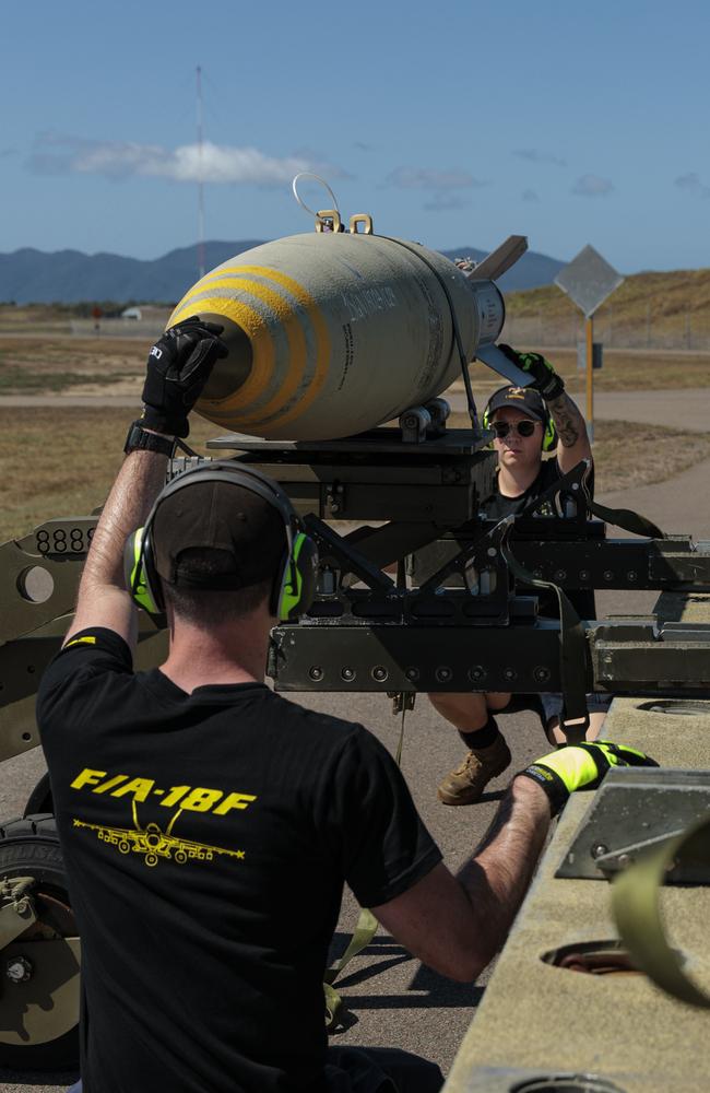 A 1000lb bomb is prepared at RAAF Base Townsville during Exercise Black Dagger 2024. PHOTO: ACW Laura Flower