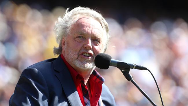 Mike Brady performing on grand final day at the MCG.Picture: Mark Dadswell