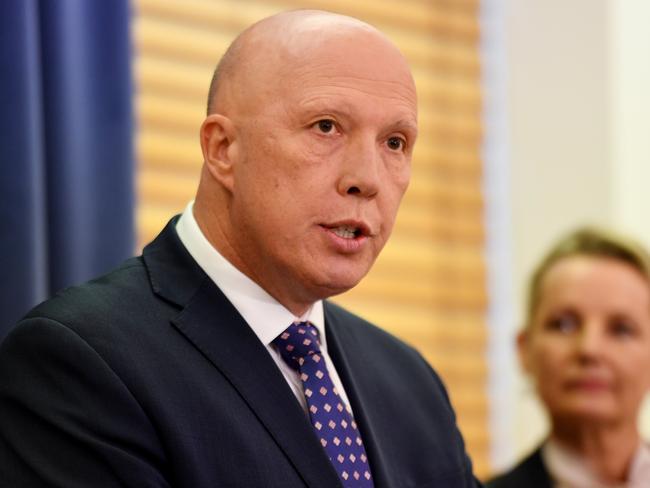 CANBERRA, AUSTRALIA - NewsWire Photos - May 30 2022: New Liberal Party leader Peter Dutton and deputy leader Sussan Ley during a press conference after the Liberal Party Room Meeting  at Parliament House in Canberra. Picture: NCA NewsWire / Tracey Nearmy