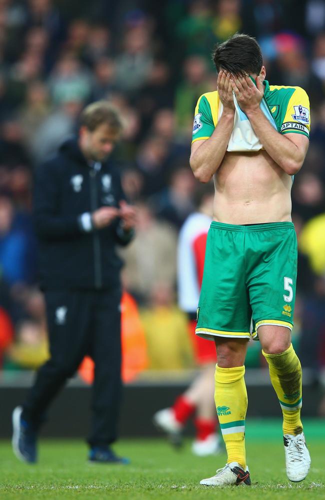 Russel Martin of Norwich City shows his dejection.