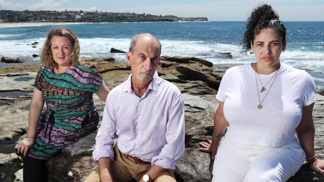 From left, composer Greta Gertler Gold, PR consultant Geoff Sirmai and artist Talia Emsalem at Maroubra in Sydney on Thursday. Picture: John Feder