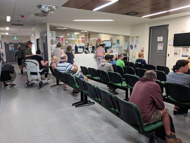 People in the waiting room at the Ipswich Hospital emergency department yesterday