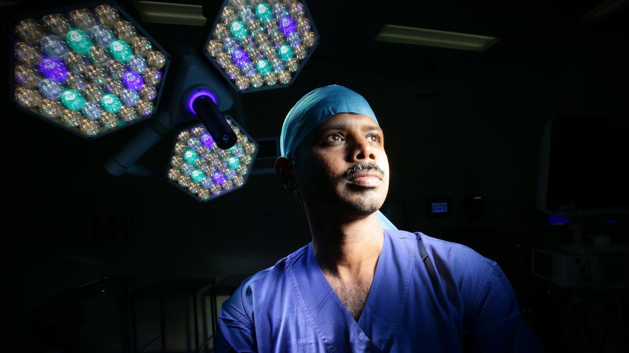 Heart surgeon Prem Venugopal in theatre at Queensland Children’s Hospital. Pic Jamie Hanson