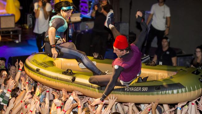 On their radio show Hamish and Andy have also ventured onto a car wash in a convertible and set a world record for crowd surfing on a magic carpet dressed as Aladdin and Jasmine. Picture: Fiona Hamiltion.